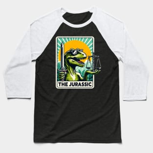 The Jurassic Justice Funny Dinosaur Tarot Card Pun Sword Baseball T-Shirt